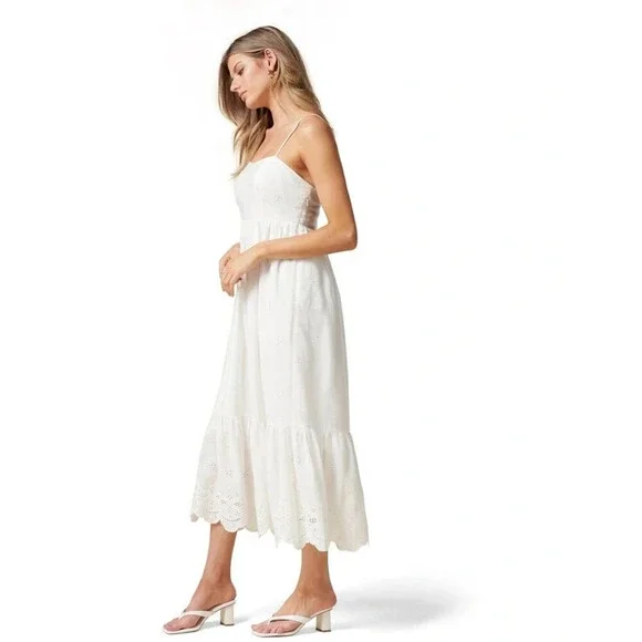 Ever New $179 Bailey Embroidered lyocell Midi Dress Porcelain White size 4 XS - Picture 4 of 7